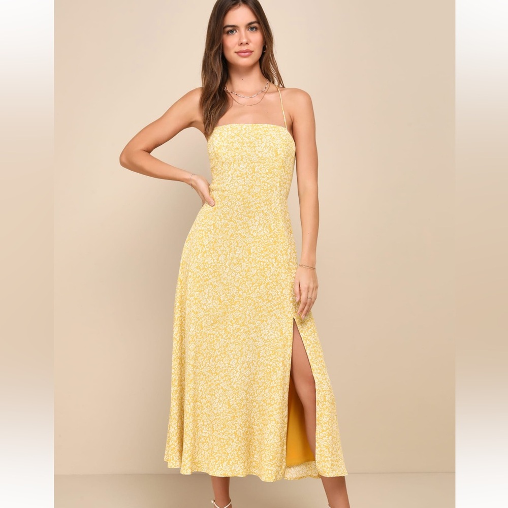 Lulu's Strapless Yellow Floral Dress